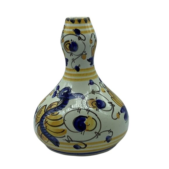 Vintage German Ceramic Vase With Floral Motif 7" Yellow Blue - Picture 2 of 6